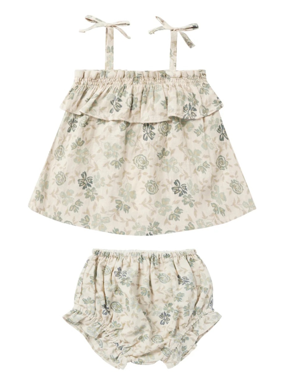 Rylee + Cru blue Floral Ruffle tube top Two-Piece summer Set - Picture 3 of 3